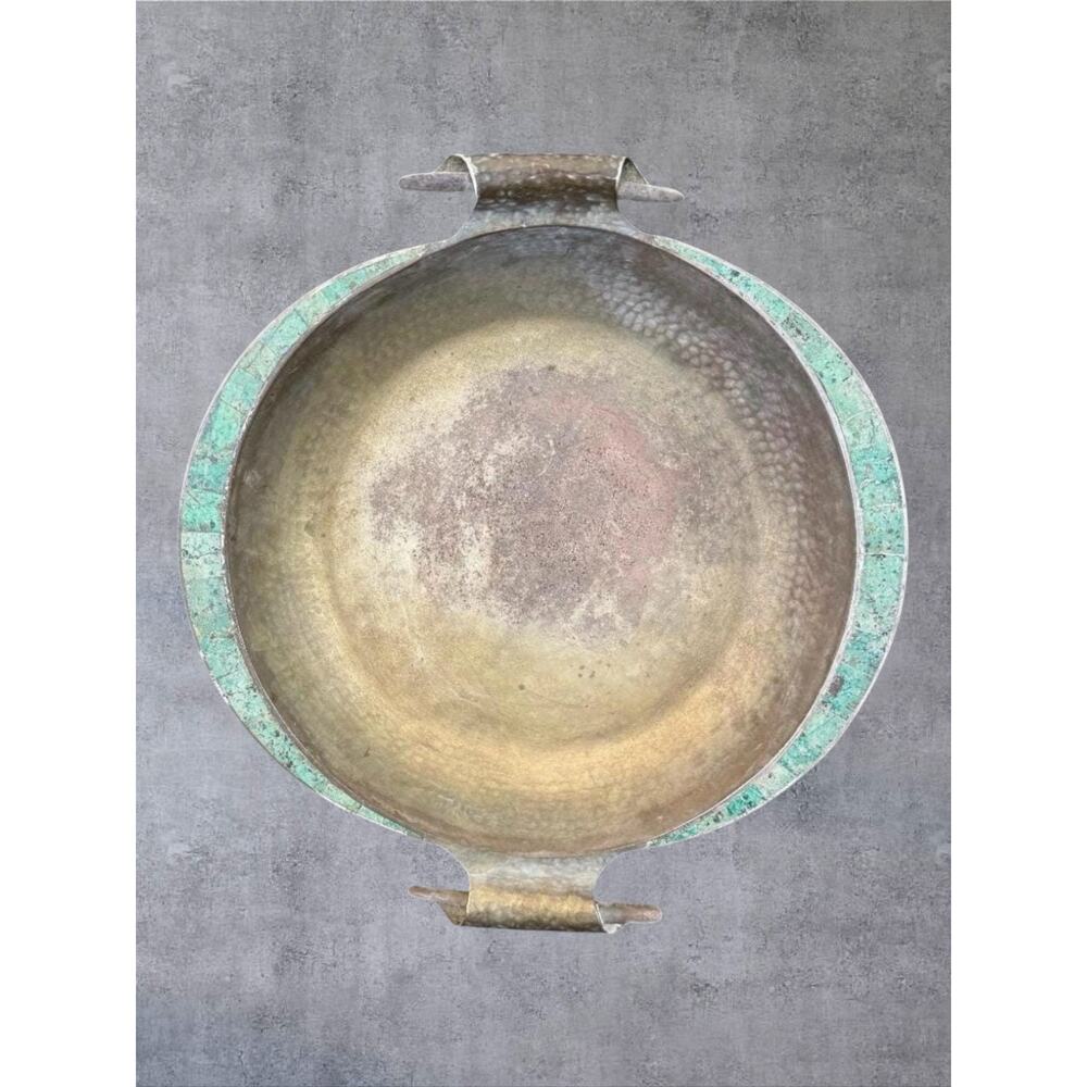 Emilia Castillo Taxco Mexico Silver Plate Malachite LRG 16.75" Serving Tray Bowl